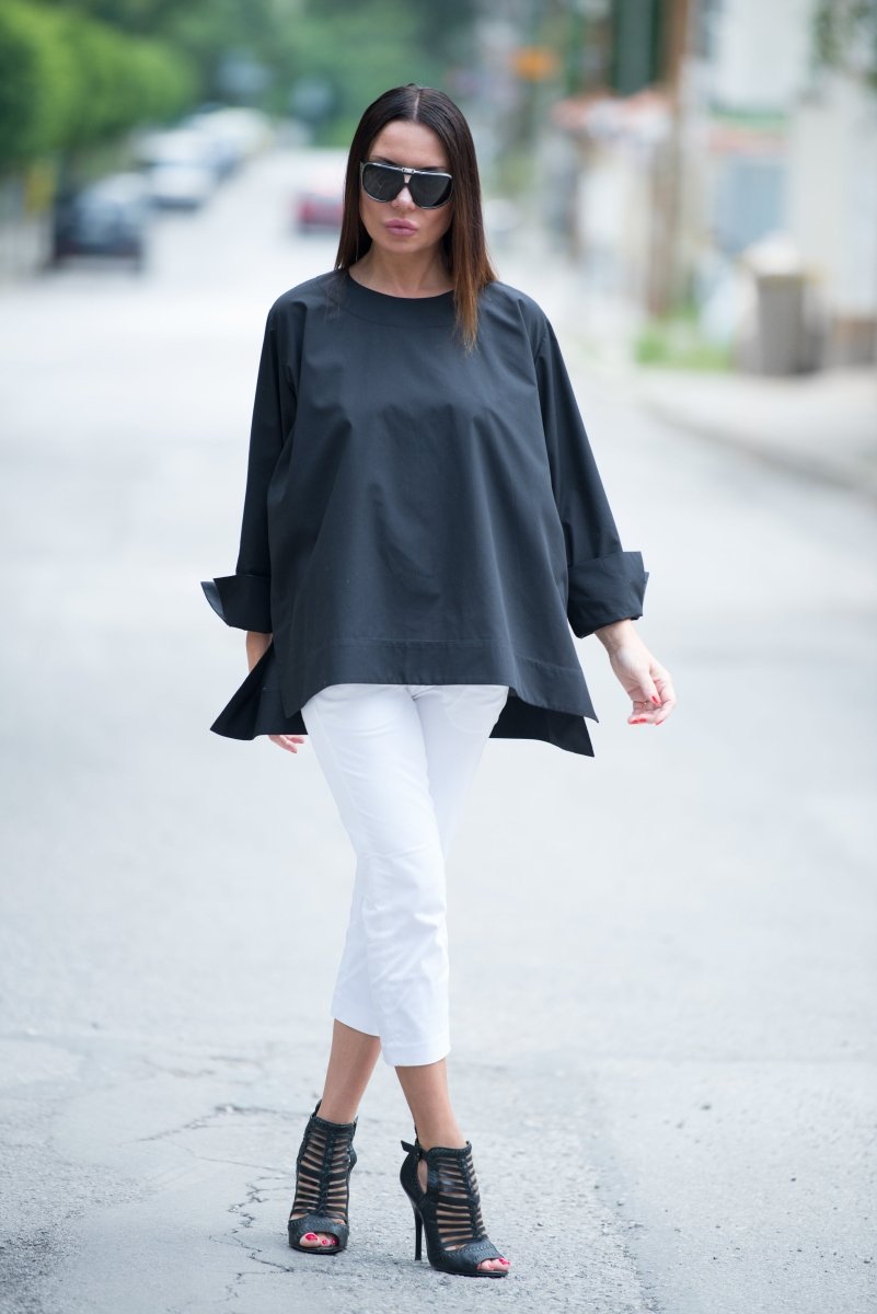 Black Cotton Loose Shirt SAMIRA - EUG Fashion EugFashion 