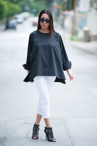 Black Cotton Loose Shirt SAMIRA - EUG Fashion EugFashion 