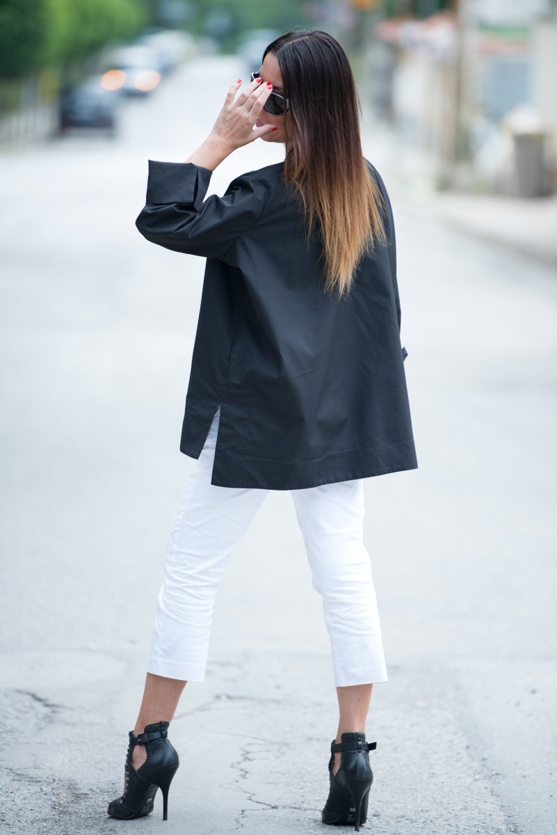 Black Cotton Loose Shirt SAMIRA - EUG Fashion EugFashion 