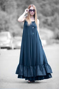 Black Cotton Maxi Dress CARMEN - EUG Fashion