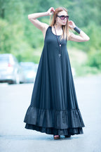 Black Cotton Maxi Dress CARMEN - EUG Fashion