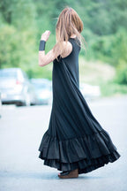 Black Cotton Maxi Dress CARMEN - EUG Fashion