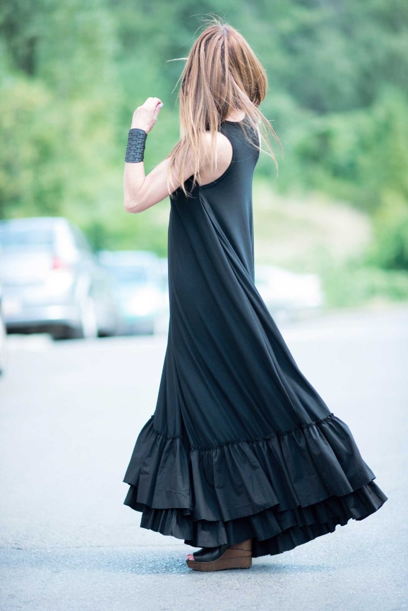 Black Cotton Maxi Dress CARMEN - EUG Fashion