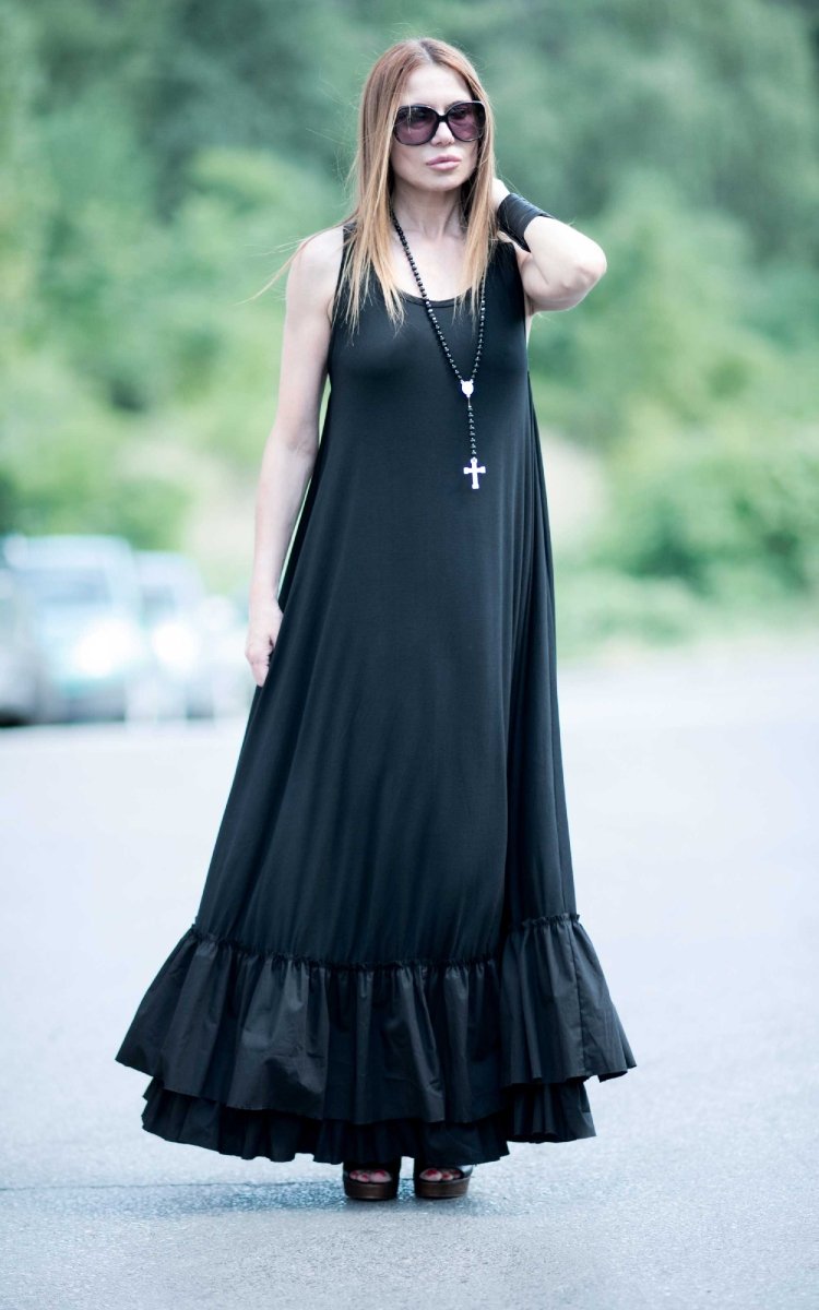 Black Cotton Maxi Dress CARMEN - EUG Fashion