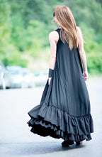 Black Cotton Maxi Dress CARMEN - EUG Fashion