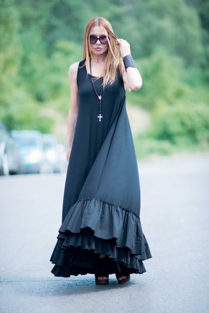 Black Cotton Maxi Dress CARMEN - EUG Fashion