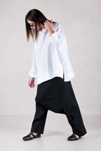Black cotton drop-crotch pants Kony — EUG Fashion
