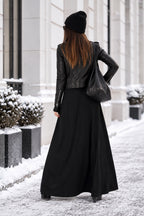 Black punto milano turtleneck maxi dress Vivian with thumb holes and pockets - EUG Fashion #black
