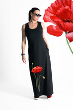 jersey long sleeveless print dress #black