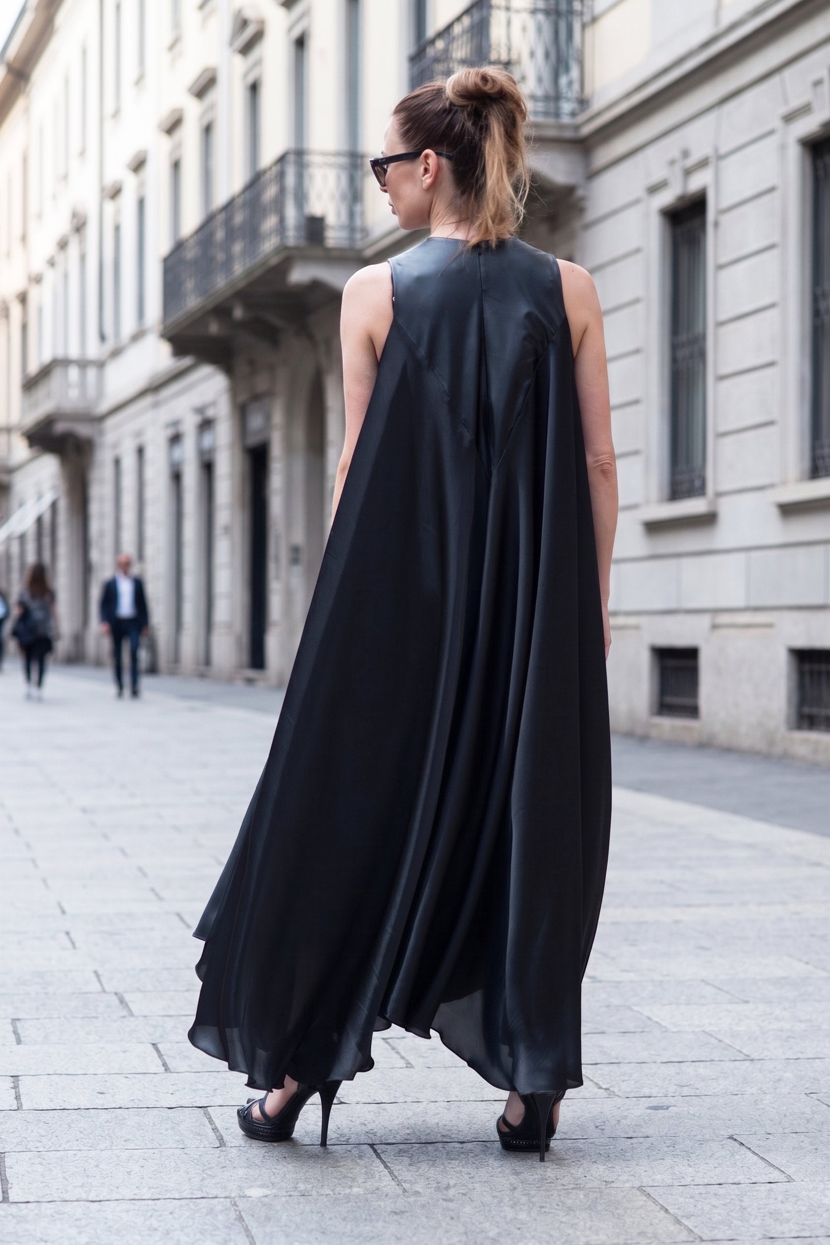 elegant black long a line dress