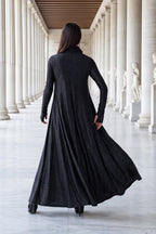 Black floral embroidered turtleneck maxi dress Veronica with silk threads - EUG Fashion #black
