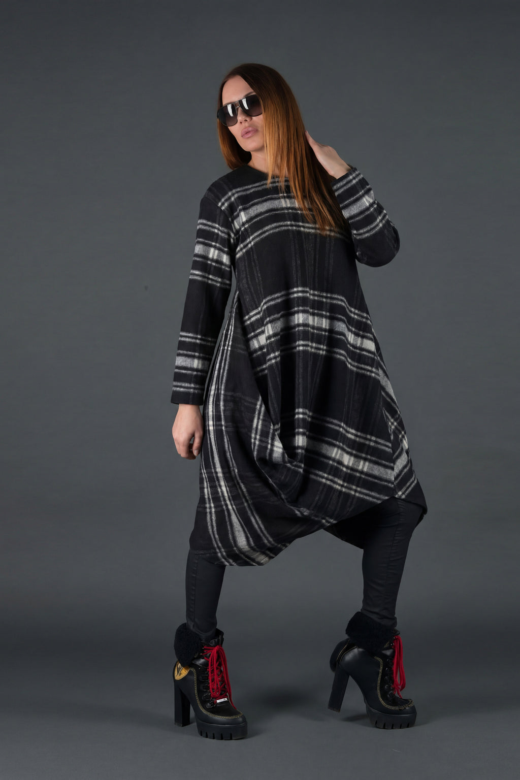 Plaid wool asymmetric dress Holly - EUG Fashion
