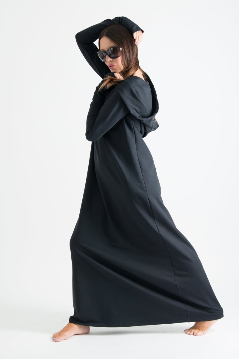 Black Hooded Trendy Dress TINA - EUG Fashion