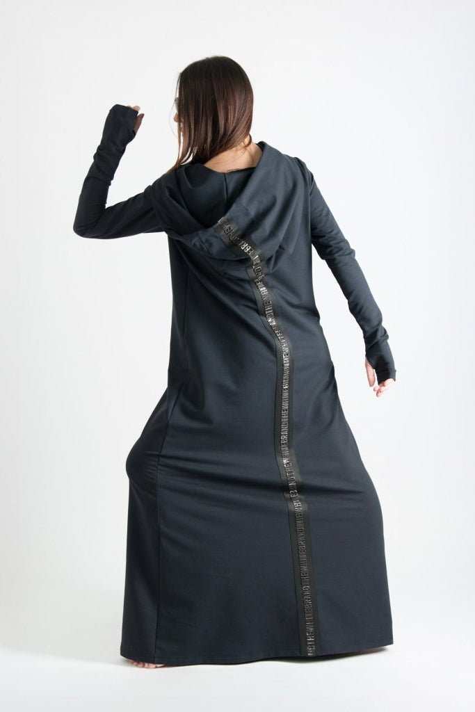 Black Hooded Trendy Dress TINA - EUG Fashion