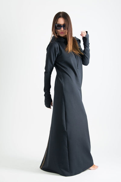 Black Hooded Trendy Dress TINA - EUG FASHION EugFashion 