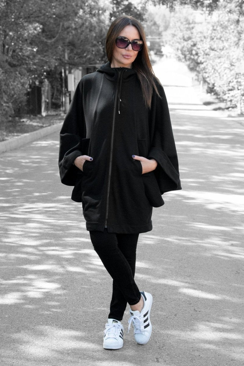 Black Hooded Vest Zipper MELODY - EUG Fashion