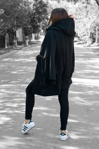 Black Hooded Vest Zipper MELODY - EUG Fashion