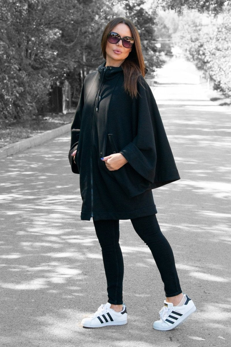 Black Hooded Vest Zipper MELODY - EUG Fashion