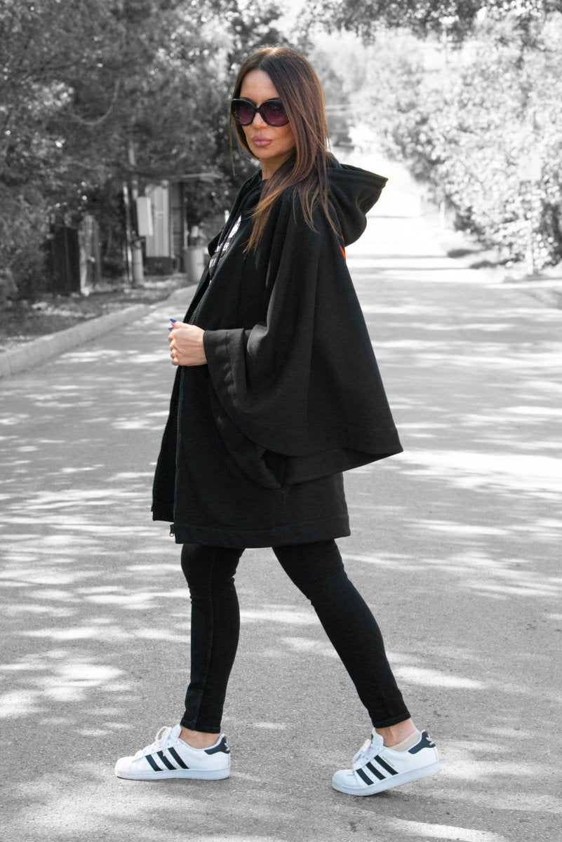 Black Hooded Vest Zipper MELODY - EUG Fashion