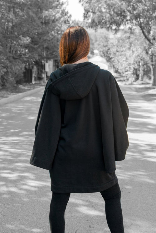 Black Hooded Vest Zipper MELODY - EUG Fashion