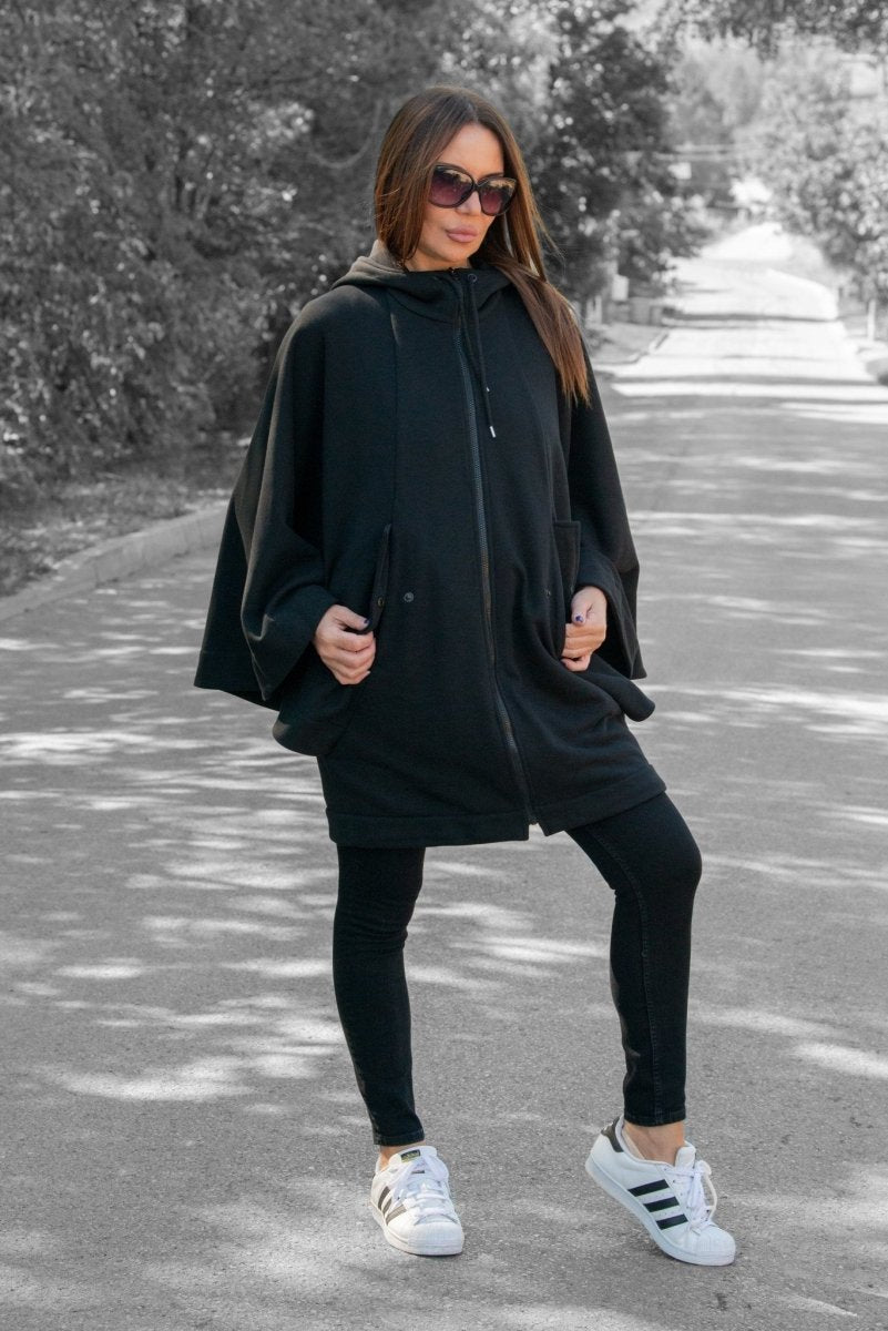 Black Hooded Vest Zipper MELODY - EUG Fashion