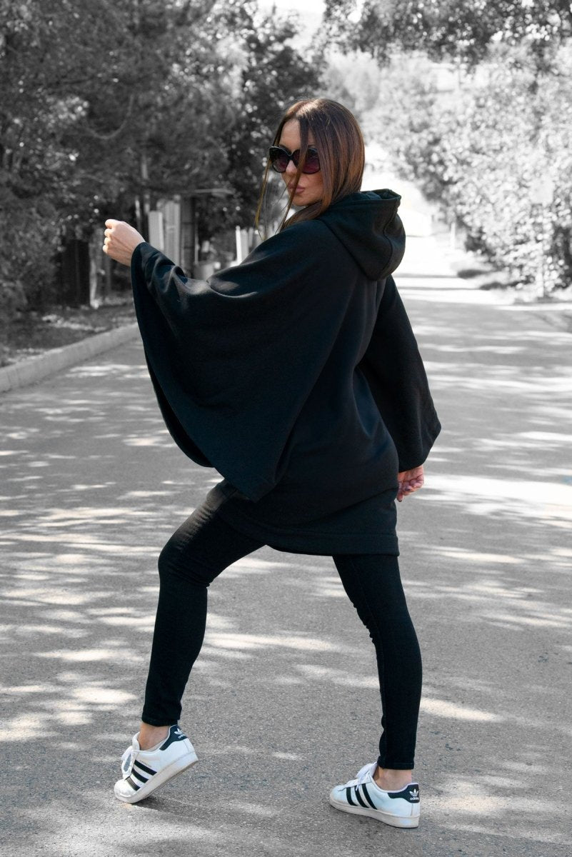 Black Hooded Vest Zipper MELODY - EUG Fashion