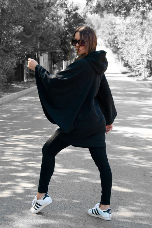 Black Hooded Vest Zipper MELODY - EUG Fashion