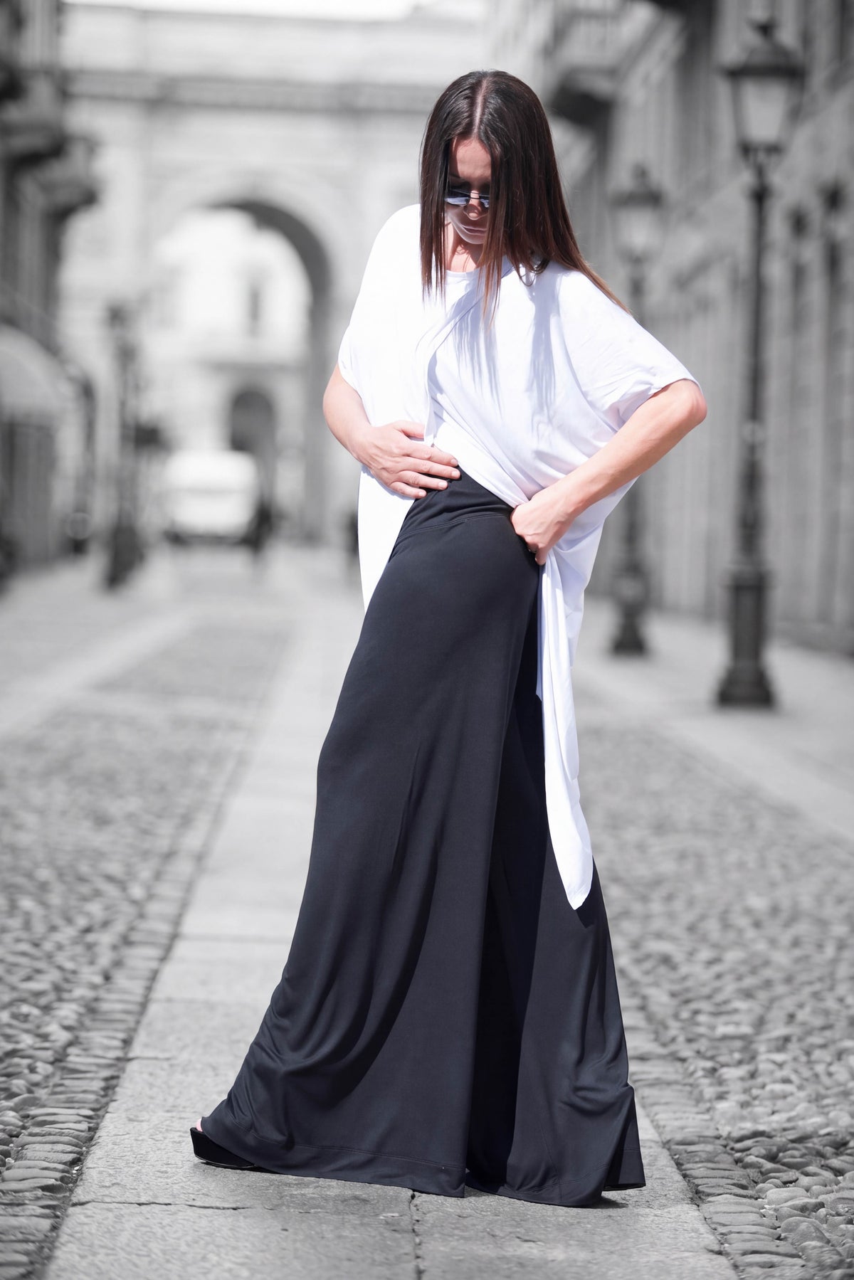 black woman jersey wide leg pants - EUG fashion