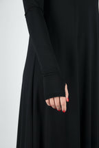 Black punto milano turtleneck maxi dress Vivian with thumb holes and pockets - EUG Fashion #black
