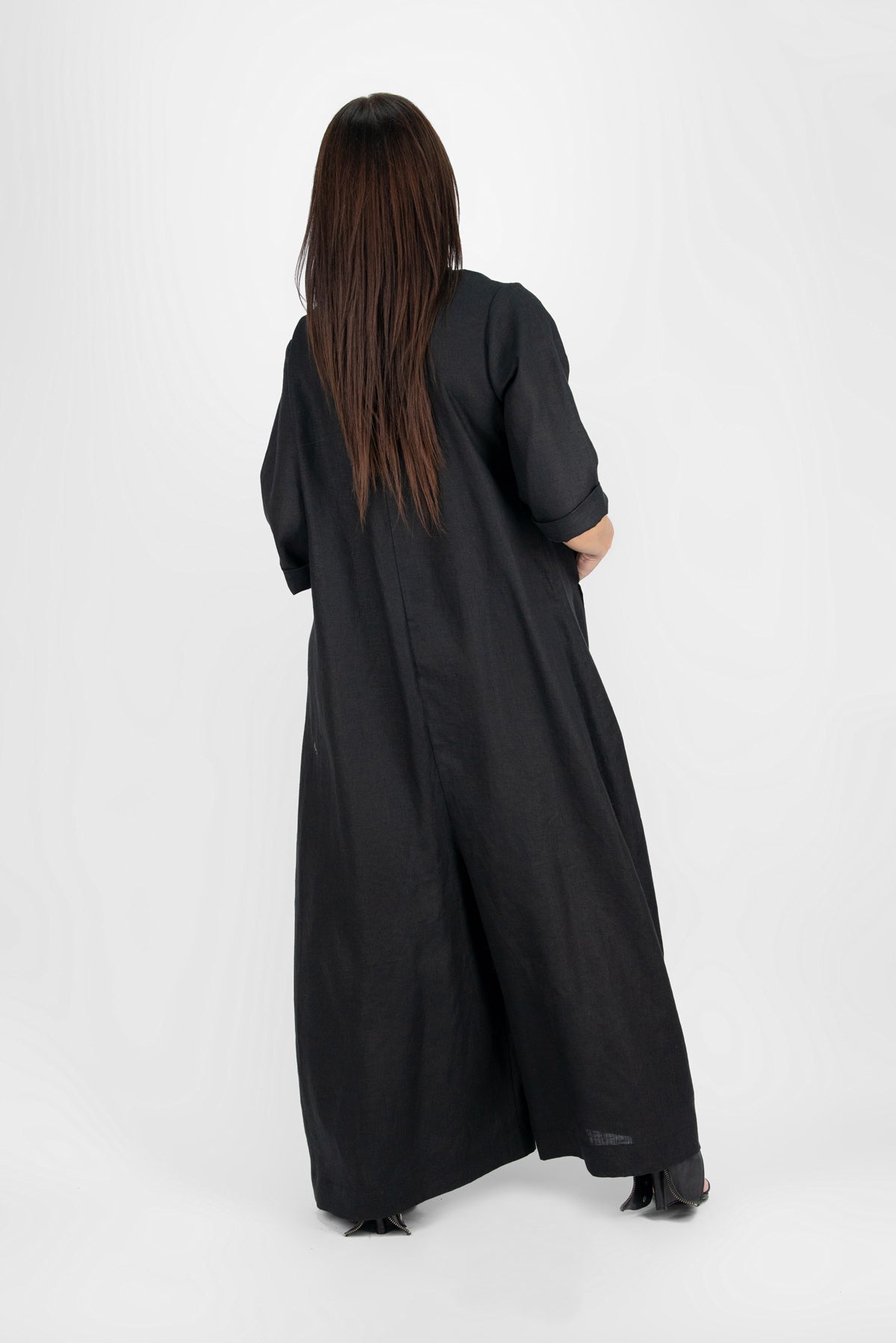 wide linen jumpsuit #black
