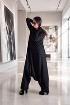 woman in wide long jumpsuit #black