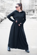 Black Knitted Hooded Jumpsuit LINA - EUG Fashion