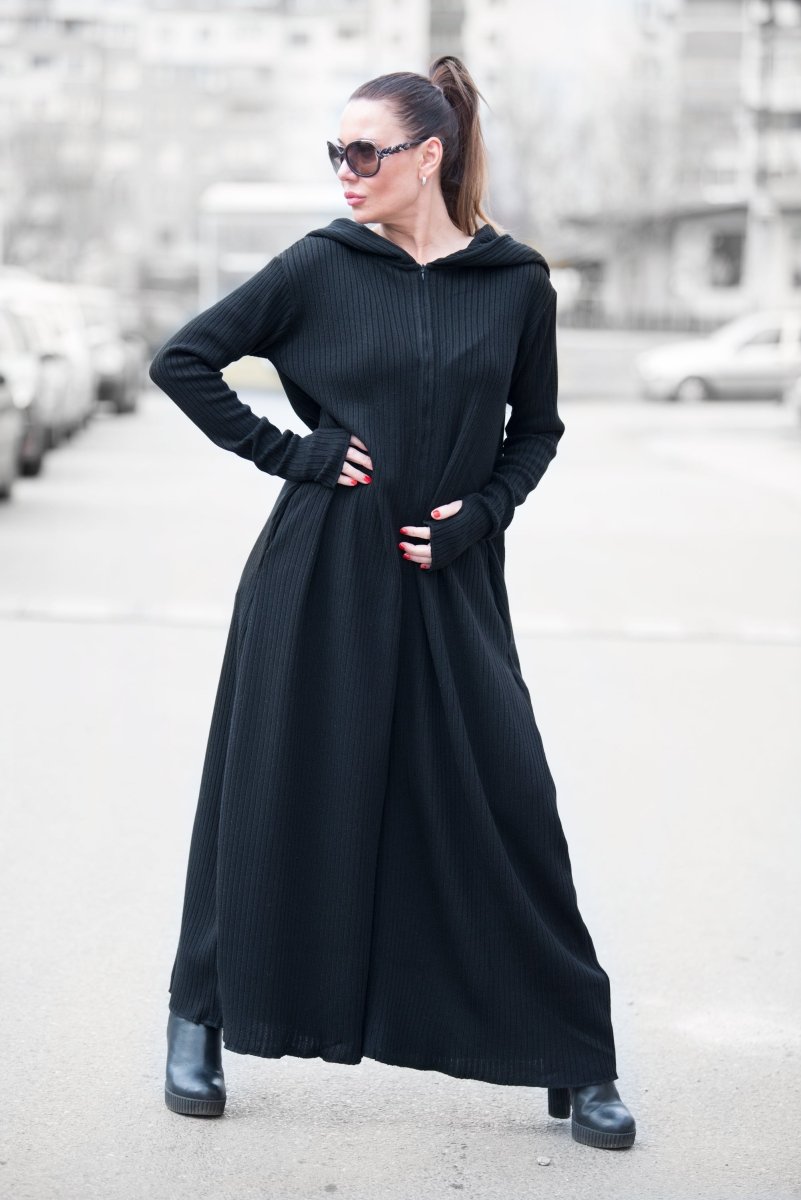 Black Knitted Hooded Jumpsuit LINA - EUG Fashion