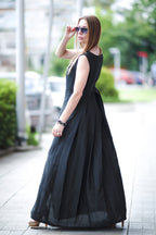 long-linen-dress EUG fashion #black