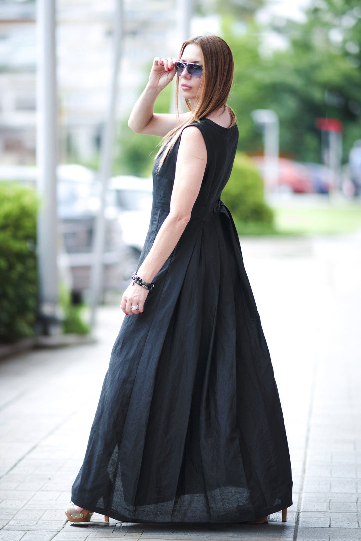 long-linen-dress EUG fashion #black