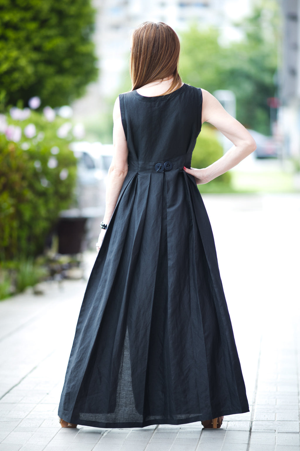 long-linen-dress EUG fashion #black