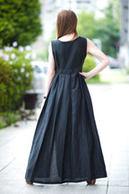 long-linen-dress EUG fashion #black