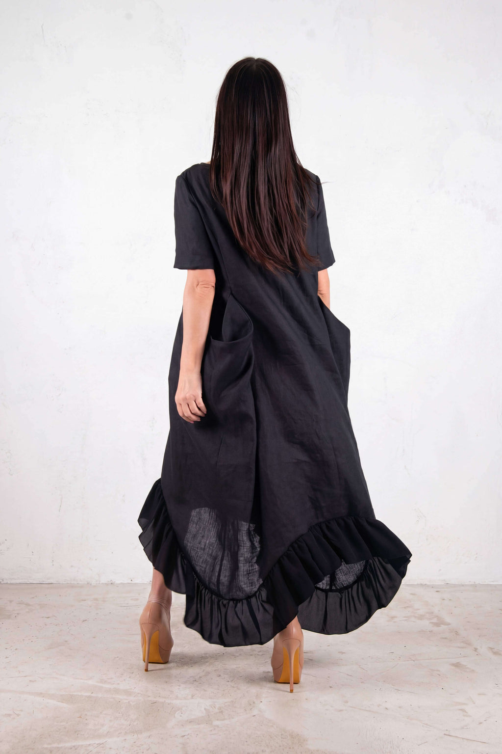 linen wide summer dress - EUG fashion #black