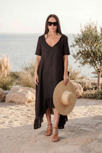 linen wide summer dress - EUG fashion #black