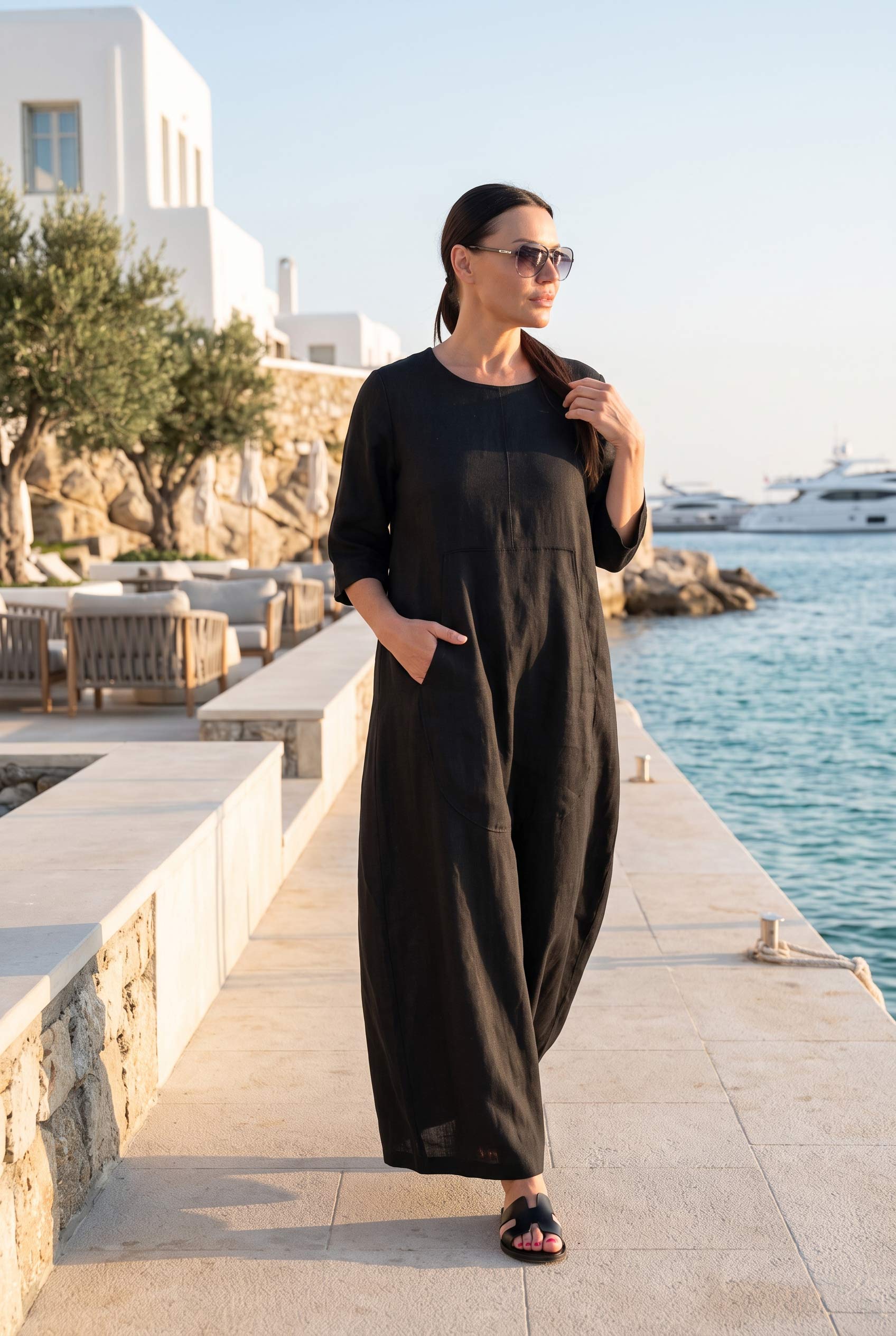 wide linen jumpsuit #black