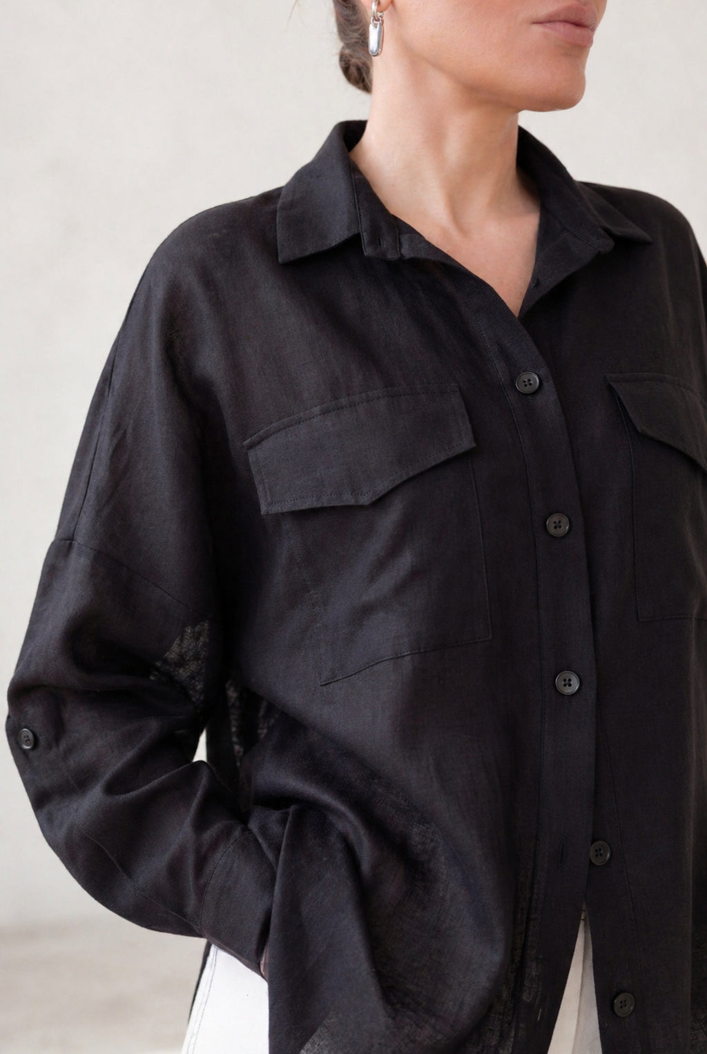 black linen shirt