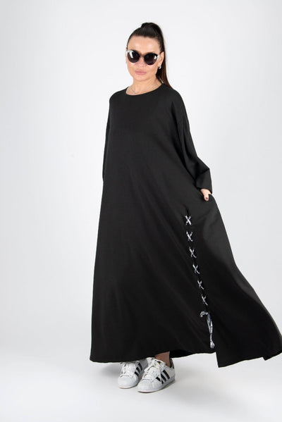 Black Long Cotton dress SAVINA - EUG Fashion EugFashion 