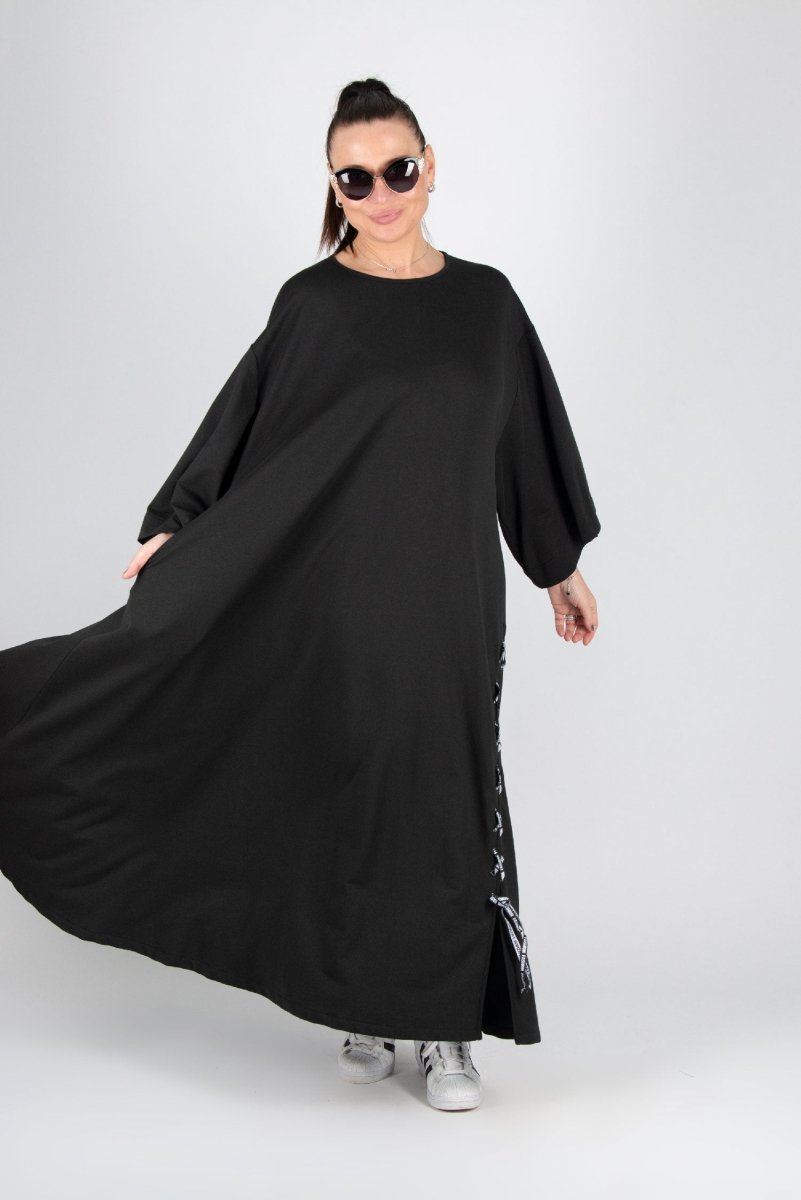 Black Long Cotton dress SAVINA - EUG Fashion