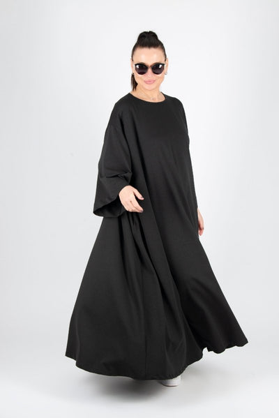 Black Long Cotton dress SAVINA - EUG Fashion EugFashion 