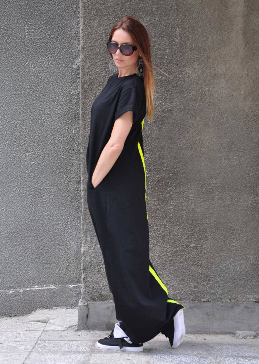 amira maxi dress Black Long Dress with Back Stripe