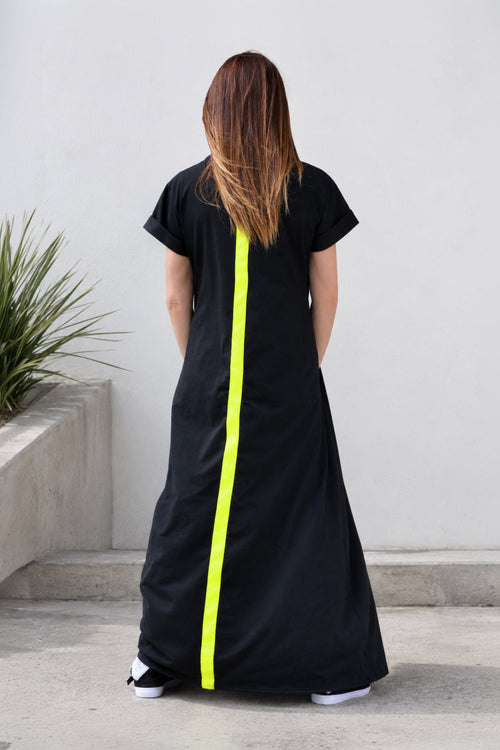 Black Long Dress With Back Stripe AMIRA - EUG Fashion