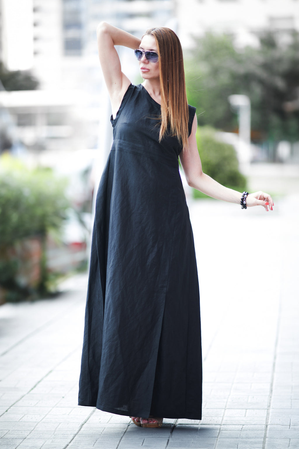 long-linen-dress EUG fashion #black
