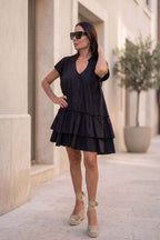 Flounces sleeveless dress tunic - Eug fashion #black