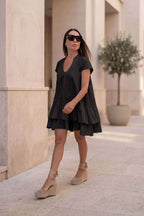 Flounces sleeveless dress tunic - Eug fashion #black