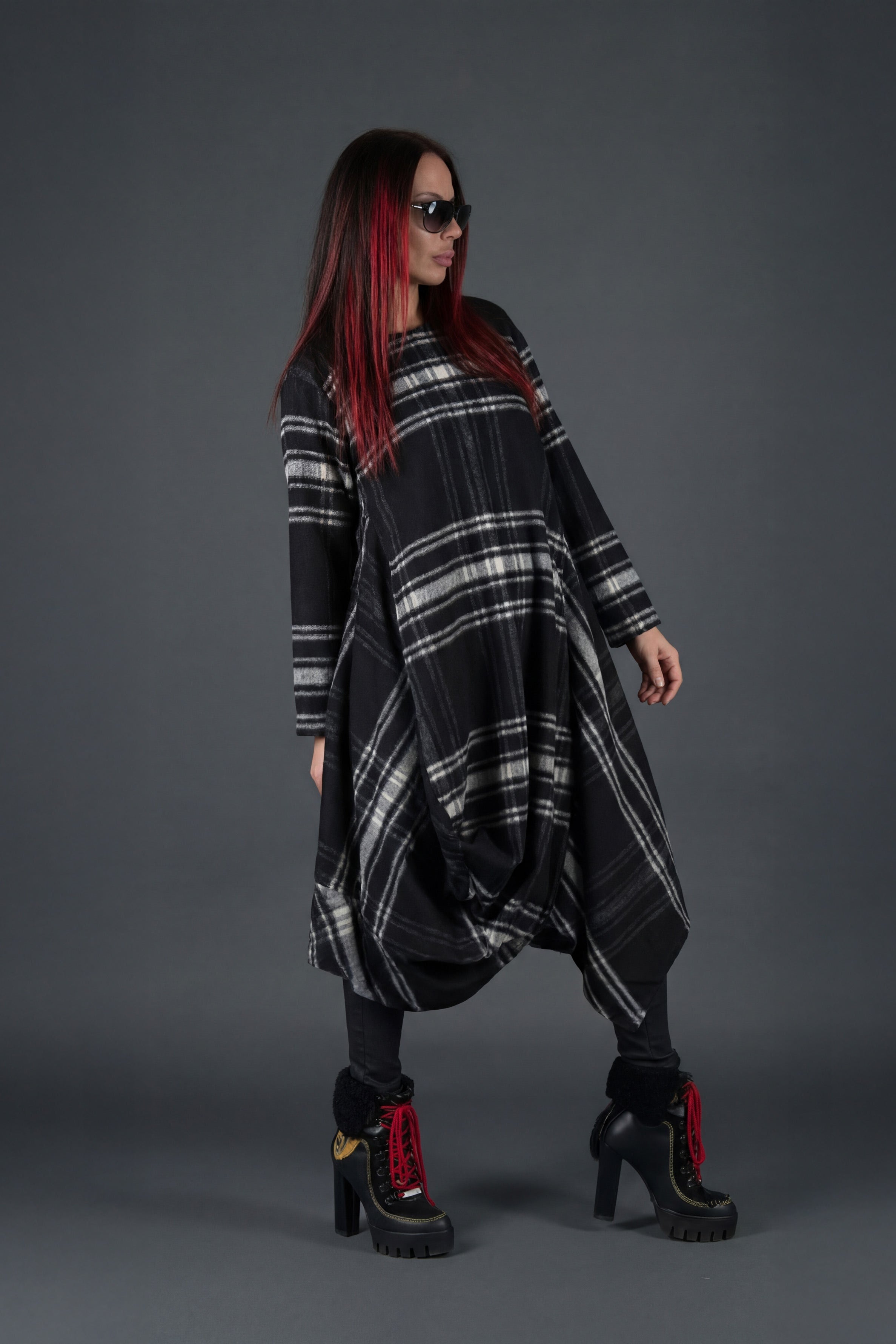 Black Plaid Wool Winter Dress - Holly Black Plaid Wool Winter Dress - Holly